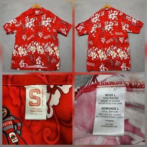 Ohio State Buckeyes Hawaiian Shirt Mens L Red Floral Rayon Button Up